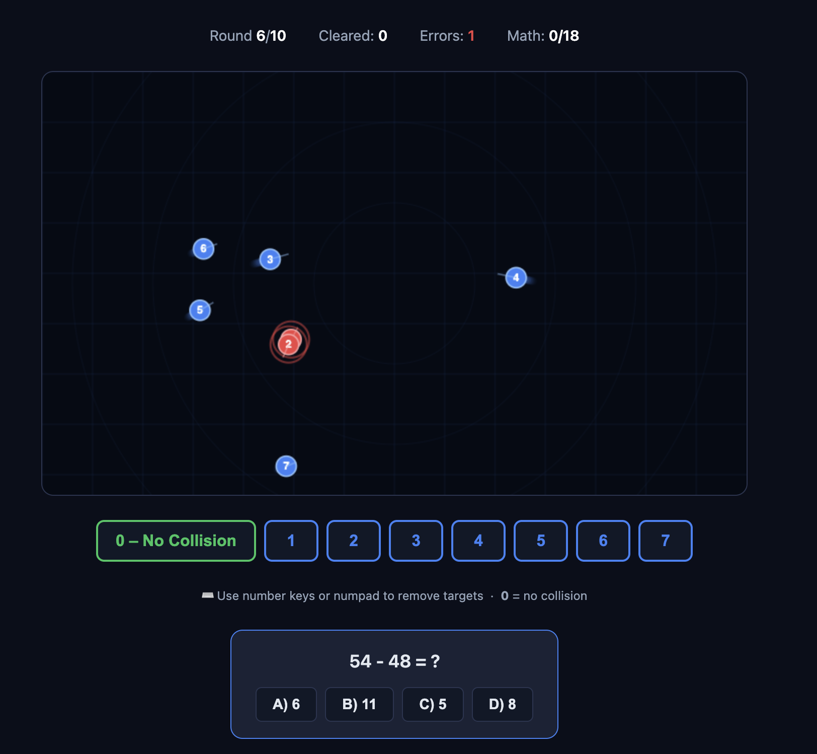 Radar simulation with dual-task math